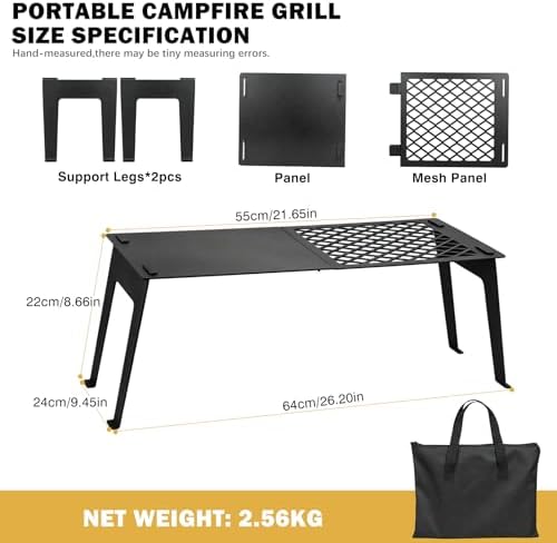 Campfire Grill Grate with Flat Griddle & Steel Mesh Panel, Heavy Duty Folding Over Fire Pit Grill Table with Bag for Outdoor Camping BBQ - Image 3