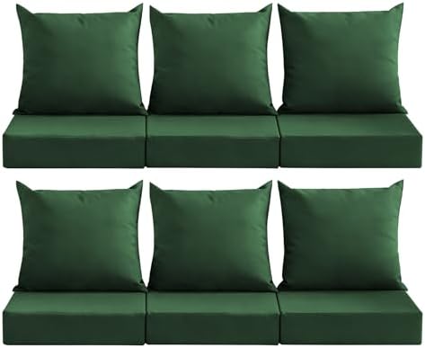 Outdoor Deep Seat Cushion Set, 24x24 Inch, Forest Green, Set of 6 by MuaMelop