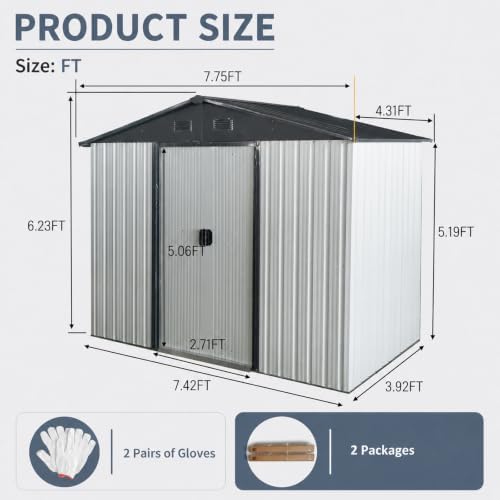 8X4 FT Outdoor Metal Storage with Lockable Sliding Doors - Image 3