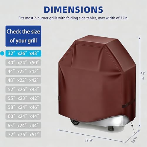 BBQ Gas Grill Cover for Outdoor, Anti-UV, Rip-Proof, 600D Oxford Fade Resistant Material, Barbecue Cover with Hook and Loop Straps & Adjustable Hem Drawstring (Reddish Brown, 32”x26”x43”) - Image 2