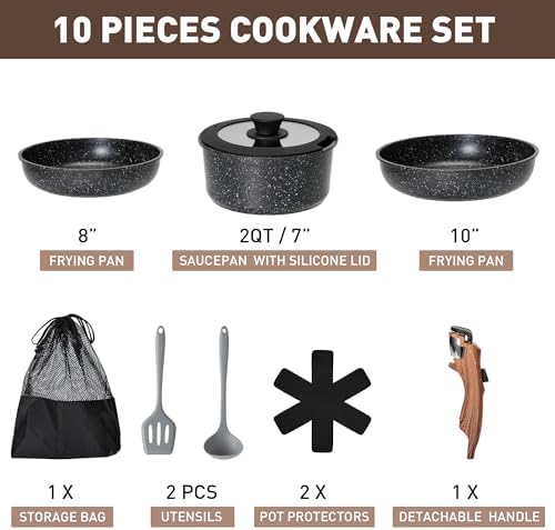 MAISON ARTS 10 Pcs Detachable Handle Induction Pots and Pans Set Non Stick - Image 2