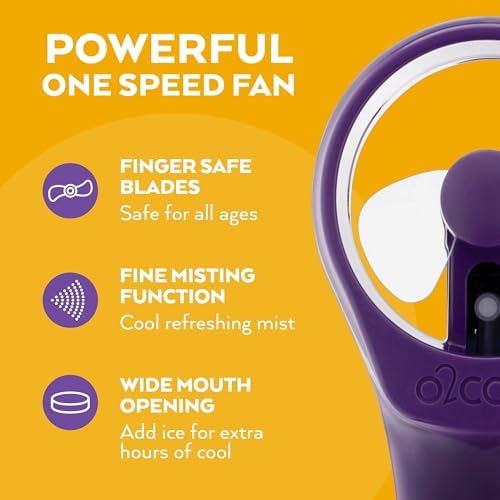 O2COOL Elite Handheld Misting Fan Battery Powered Purple - Image 3