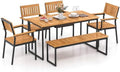 Tangkula 6 Pieces Outdoor Acacia Wood Dining Set, Patio Table and Chairs Set with Bench for 6-7 People, Outdoor Dining Furniture Set with 2" Umbrella Hole for Garden, Backyard and Poolside by TANGKULA