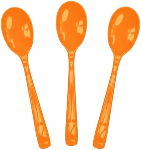 SietDESEO 50 PCS Orange Plastic Spoons Disposable Utensils Heavy Duty Orange Spoons Disposable Cutlery for Birthday Wedding Baby Shower Bridal Shower Plastic Silverware by SietDESEO