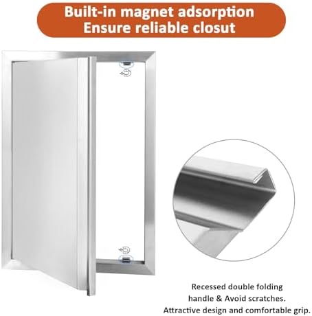 BI-DTOOL Outdoor Kitchen Single Doors 17" W X 24" H BBQ Access Door Thickened 304 Brushed Stainless Steel Doors for Indoor/Outdoor Kitchen Outdoor Cabinet Barbeque Grill or BBQ Island - Image 4