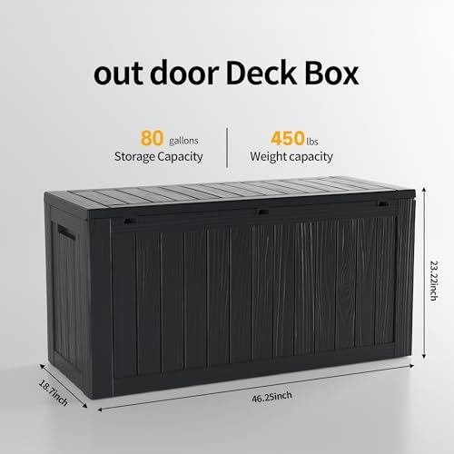 ROJIK Outdoor Storage Housing Deck Box - Waterproof Patio Furniture, Garden Tools, Cushions, Pool Accessories Storage Bench with Lockable Lid and Side Handles (Black 80 Gal) - Image 2