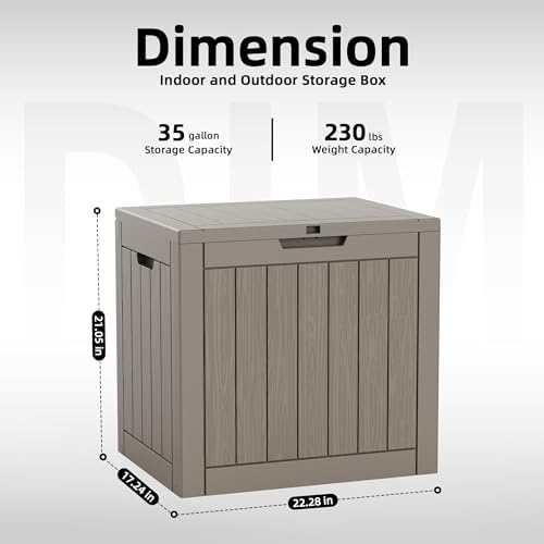 DRATO 35 Gallon Outdoor Storage Box Waterproof, Lockable Resin Deck Box for Patio Furniture, Pool Supplies & Garden Tools, Weatherproof Outside Storage Bin for Backyard Porch (Grey, 35 Gallon) - Image 2