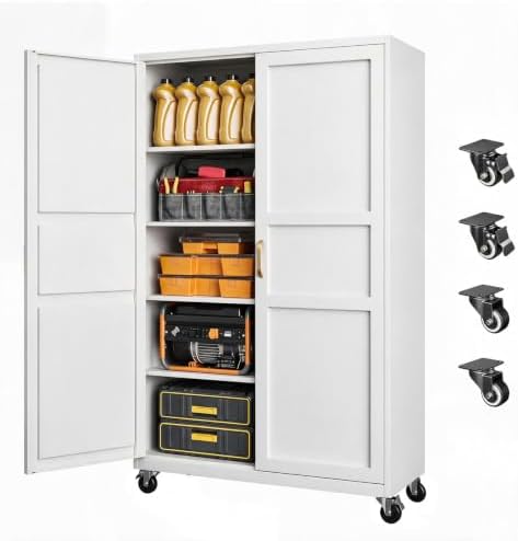 Letaya Metal Garage Storage Cabinet with Wheels,Wide Tool Locker,71”H,White by LetayaMetalCabinets