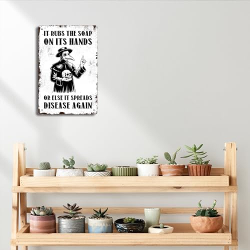 BEASTZHENG Funny Wash Your Hand Plague Doctor Gothic Tin Decor Wall Decor Guest Wall Decor Art Metal Tin Sign In The Bathroom Bedroom 8 X 12 Inches - Image 6
