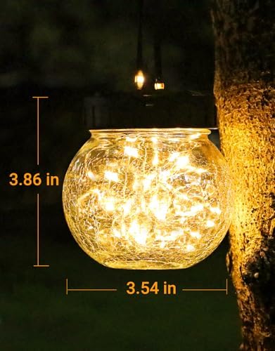 Solar Lanterns Solar Lights Outdoor Waterproof 6-Pack, Solar Powered Hanging Lights Cracked Glass Hanging Globes for Christmas Decoration, Shepherd Hook, Garden Tree Ornaments - Image 3