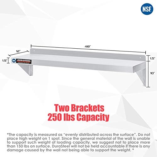 DuraSteel Stainless Steel Wall Shelf - 48" Wide x 12" Deep Commercial Grade - NSF Certified - Industrial Appliance Equipment (Restaurant, Bar, Home, Kitchen, Laundry, Garage and Utility Room) - Image 3