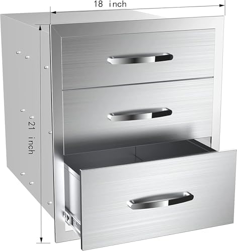 Outdoor Kitchen Drawers, Box Frame Style Flush Mount BBQ Drawer w/Stainless Steel Handle, BBQ Island Drawers For Patio Grill Station,Three Drawers - Image 2