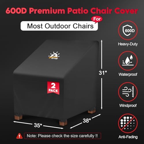 Zettum Patio Chair Covers 2 Pack - 600D Outdoor Chair Cover Waterproof & Heavy Duty, Lawn Lounge Furniture Cover for Wicker, Swivel, Rocking, Single Sofa - 35 x 38 x 31 Inch - Image 2