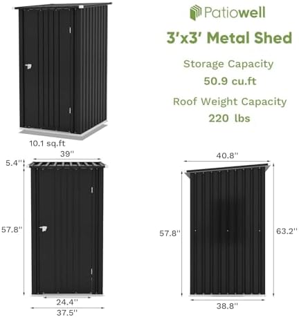 Patiowell 3 x 3 FT Outdoor Storage Shed, Black - Image 4