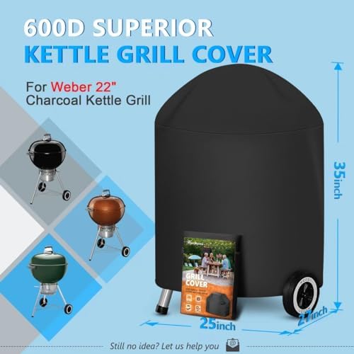 Kettle Grill Cover 22 Inch - Superior Charcoal Grill Cover for Weber Kettle Grill - 600D Outdoor BBQ Covers for Weber 22 Inch Original Kettle Grill, Master Touch Charcoal Grill and More - Image 2