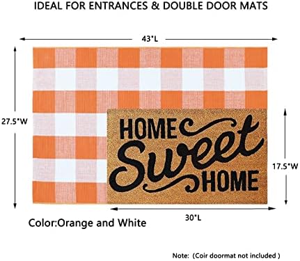 MUBIN Fall Decor Cotton Buffalo Plaid Rug, 27.5x43 Orange White Outdoor Rug Front Door Decorative Mat, Washable Halloween Doormat Foldable Area Rug Layered Door Mats Rug for Front Porch, Entryway - Image 2