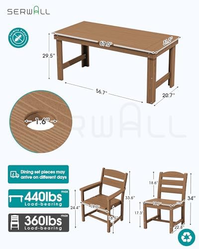SERWALL HDPE Outdoor Dining Table and Chairs Set for 6 - Image 2