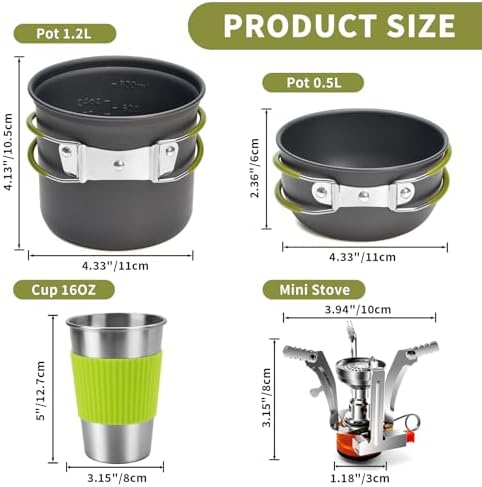 aiGear 8pcs Camping Cooking Set for 1-2 People with Pot Cutlery Stove Stand - Image 2
