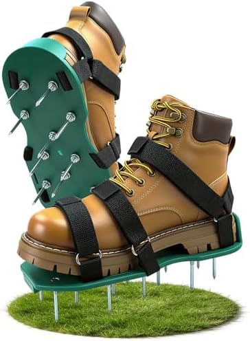 Lawn Aerator Shoes, Soil Aerator Grass Tool with Dual Hook & Loop Straps by MILLUXXi