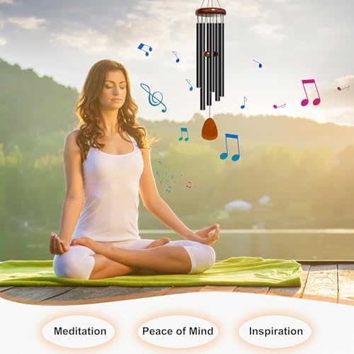 Bursvik 32" Aluminum Wind Chimes for Outside (Black), Patio Zen Decor Gift - Image 6