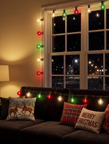 25FT G40 LED Red Green White Outdoor String Lights, 27 Shatterproof Bulbs - Image 7