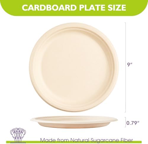 9 Inch 500 Pack Compostable Paper Plates Round Unbleached Brown Plates Made from Natural Sugarcane Fibers, Biodegradable Heavy Duty Disposable Plates for Party, Camping, Picnic - Image 2
