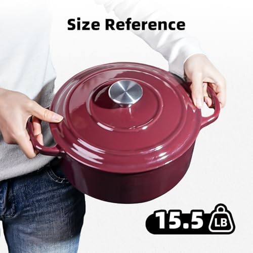 7 QT Merlot Enameled Cast Iron Dutch Oven with Lid - Image 2