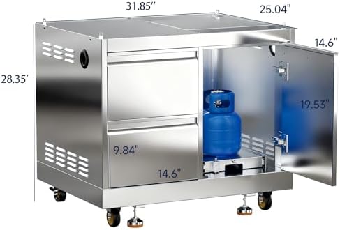 BODEGA Outdoor Stainless-Steel Kitchen Drawers Cabinet For Built-in BBQ Grill .Stainless-Steel outdoor kitchen grill cabinet with 2 Drawers and Propane Tank Storage,(Fits 30"-MK04SS304 Propane Grill). - Image 4