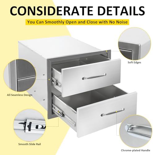 Outdoor Kitchen Drawers 18" W x 15" H x 23" D Flush Mount Double layer BBQ Drawers with Chrome Handle,Stainless Steel Built-in 2-Drawer for Outdoor Kitchen Island, Patio Grill Station - Image 4