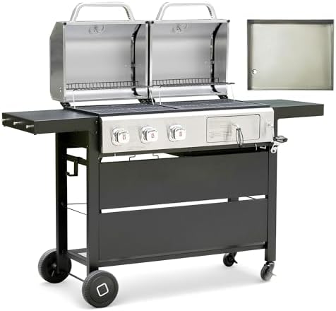 Flintex Gas and Charcoal Grill Combo with Griddle, Propane Grill Griddle Combo with Dual Fuel BBQ System, 720 sq.in. Cooking Area, Porcelain-Enameled Cast Iron Grates and Pan by FlintexGrills