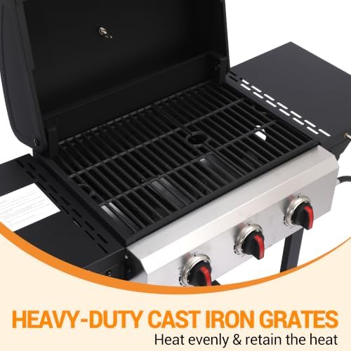 3-Burner Propane Gas Grill with Folding Side Tables - Image 4
