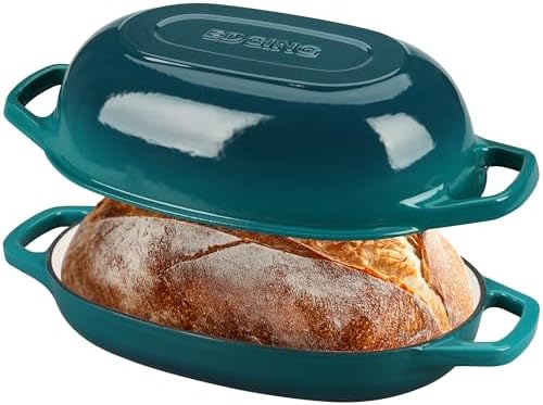 EDGING CASTING Enameled Cast Iron Oval Dutch Oven Pot with Lid, Dutch Oven for Sourdough Bread Baking, Bread Oven, Bread Dutch Oven, Oval Bread Pan, 5qt, Darkcyan - Image 3