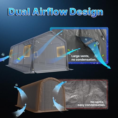 ADVANCE OUTDOOR 10X20 ft Carport Heavy Duty Outdoor Patio Portable Canopy Storage Shelter Shed with 2 Rolled up Zipper Doors & Vents for Snowmobile Garden Tools, Gray - Image 6
