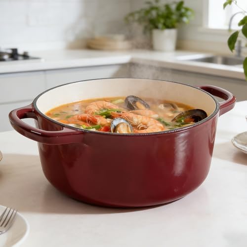 9 QT Merlot Enameled Cast Iron Dutch Oven with Lid, Heavy‑Duty Casserole Pot for Braising, Stews, Roasting, Baking, Oven & All Stovetops Safe by Unknown