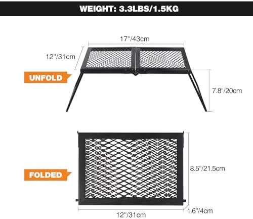 REDCAMP Folding Campfire Grill Heavy Duty Steel Grate, Portable Camp Fire Cooking Rack Over Fire Pit with Carrying Bag for Outdoor BBQ Camping - Image 2