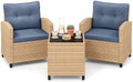 Tangkula 3 Pieces Patio Furniture Set, PE Rattan Wicker 3 Pcs Outdoor Sofa Set w/Washable Cushion and Tempered Glass Tabletop, Conversation Furniture for Garden Poolside Balcony by TANGKULA