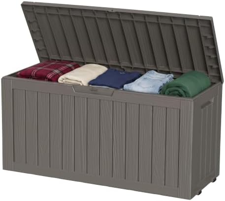 ROJIK 160 Gallon Outdoor Storage Box Waterproof,Weatherproof Deck Boxes Outdoor Lockable,Resin Outside Storage Box for Garden Tools, Accessories,Cushions(Grey) by ROJIK