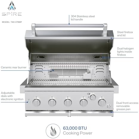 SPIRE 30" Built-In 5 Burner Dual Fuel Grill, All 304 Stainless Steel Body - Image 3