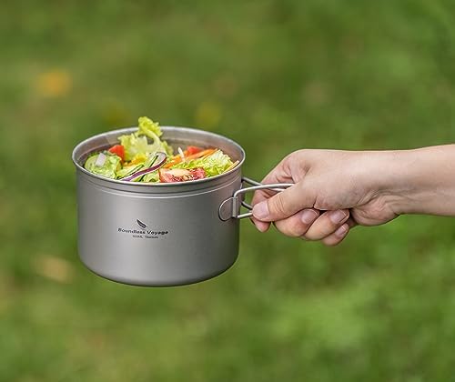 Titanium Pot Pan Set with Folding Handle Outdoor Camping Soup Pot Bowl Frying Pan Mess Kit Picnic Cookware - Image 7