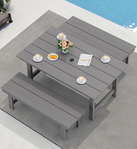 SERWALL Outdoor Dining Set, Patio Dining Set with Bench, Gray - Image 6