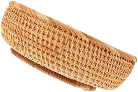 Rattan Woven round Basket, Vintage Storage Organizer by Unknown