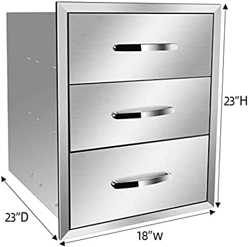 AHLOKI Stainless Steel with Chrome Handle BBQ Island Drawers for Outdoor Kitchen Or Grill Station,18Wx23Dx23H - Image 2