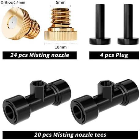 Misting Nozzles Kit Include 24 Pcs Misting nozzle 20 Pcs Misting 4 Pcs Plug nozzle tees for Outdoor Spray Cooling System (48 Pieces) - Image 2