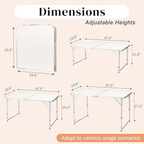 Aluminum Folding Camping Table,3 Adjustable Heights Lightweight (White, 4FT - Image 3