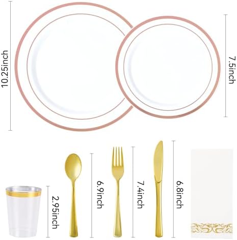 Fijinhom 175 Pcs Rose Gold Plastic Plates for 25 Guests, Disposable Plates - Image 4