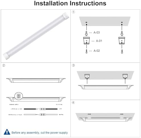 4 Packs 4FT LED Batten Light with 50cm Cable, Ultra-Thin Slim Ceiling Surface Mounted Light, 40W, 4000K, IP20, LED Ceiling Lamp for Garage, Shop, Hallway, Office, Market - Image 5