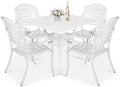 VIVIJASON 5-Piece Outdoor Patio Dining Set, All-Weather Cast Aluminum Conversation Set, Patio Furniture Set, Include 4 Chairs, a 35.4" Square Table w/Umbrella Hole, White by VIVIJASON