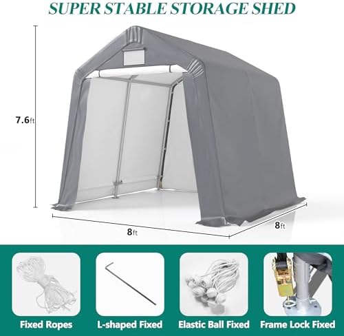 GARTOO 8' x 8' Outdoor Storage Shelter Shed, Gray - Image 2