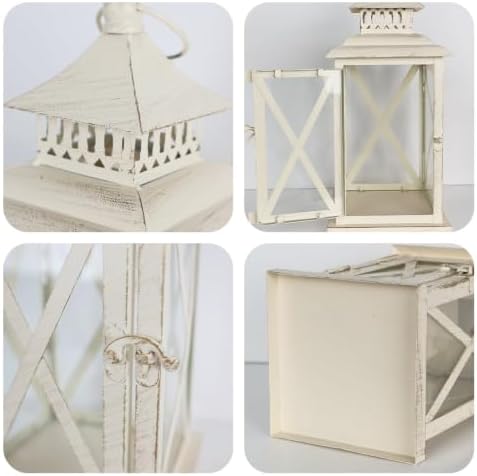 NEEDOMO Lanterns Decorative Outdoor&Indoor, Set of 4 (14"&10") Beige Metal Lantern Decor with Glass, Candle Holder for Porch, Patio, Garden, Balcony, Wedding, Table Centerpiece - Image 5