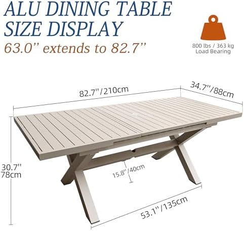 6-8 Seats Extendable Aluminum Patio Dining Table, Milk Coffee - Image 2
